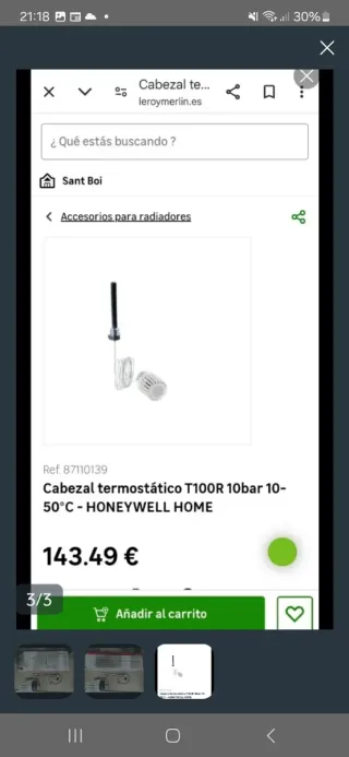 Cabezal termostatico Honeywell T100R