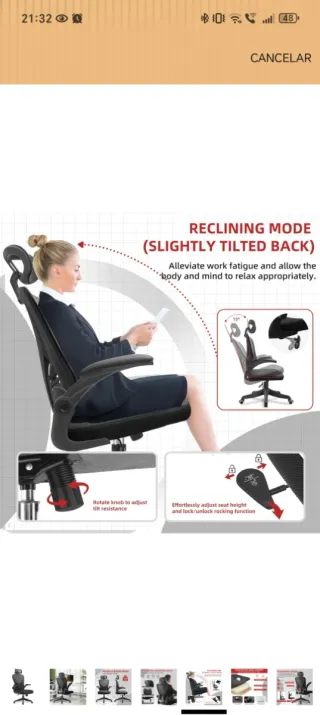 Silla de Oficina Ergonómica con Reposacabezas