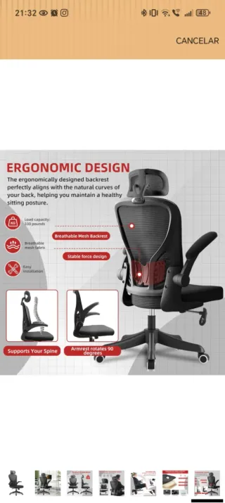 Silla de Oficina Ergonómica con Reposacabezas