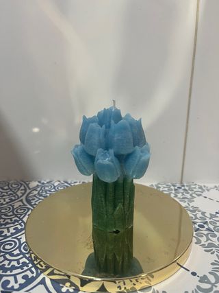 Vela Ramo Tulipas Azul e Verde