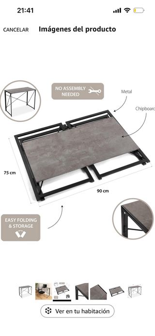 Mesa escritorio plegable 74 x 45 x 90