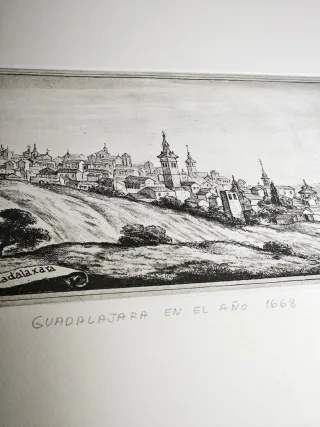Grabado vista de Guadalajara en el año 1668.