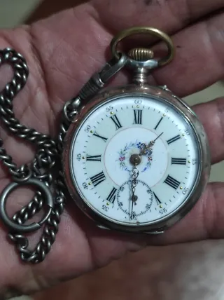 Bonito reloj de bolsillo antiguo de plata 47 mm