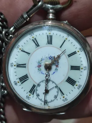 Bonito reloj de bolsillo antiguo de plata 47 mm
