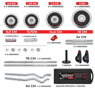 Set Mancuernas Ajustables 55 Kg Hierro