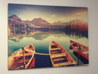 Cuadro Decorativo Lago Montañas Barcas