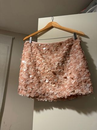 Falda lentejuelas rosa, talla s, de zara
