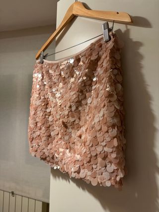 Falda lentejuelas rosa, talla s, de zara