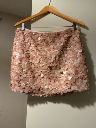 Falda lentejuelas rosa, talla s, de zara