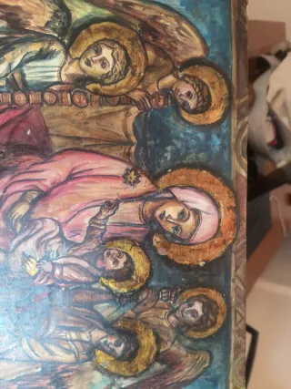 Retablo arte sacro Virgen con ángeles