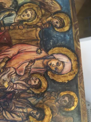 Retablo arte sacro Virgen con ángeles