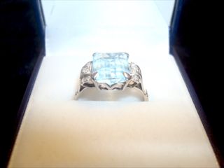 SORTIJA Antigua Aguamarina & Brillantes en Platino