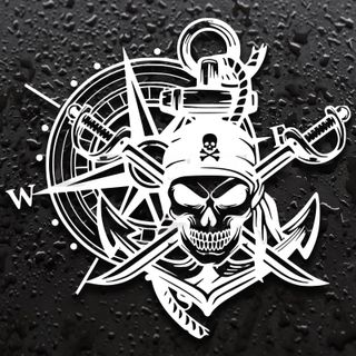Pegatina Calavera Pirata Brújula Ancla