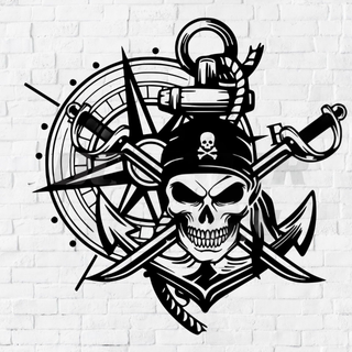 Pegatina Calavera Pirata Brújula Ancla