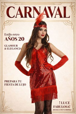Disfraz Charleston Mujer Rojo Talla XL