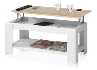 Mesa elevable grande 102x50cm/ roble y blanco