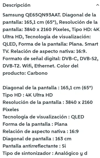 TV Samsung 65" en perfectas condiciones