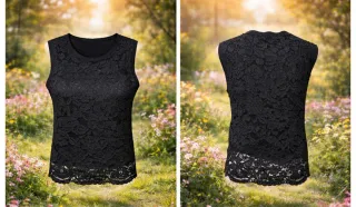 Blusa de encaje negra sin mangas
