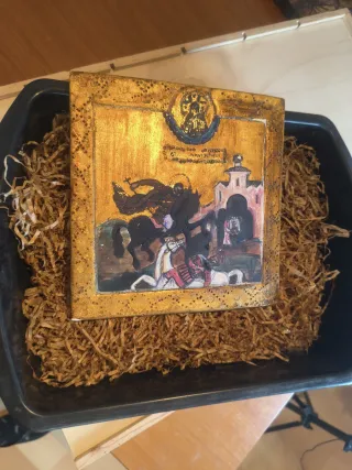 Retablo icono religioso San Jorge y el dragón