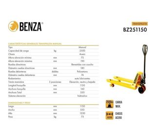 Transpaleta Benza n°1 en ventas en Amazon