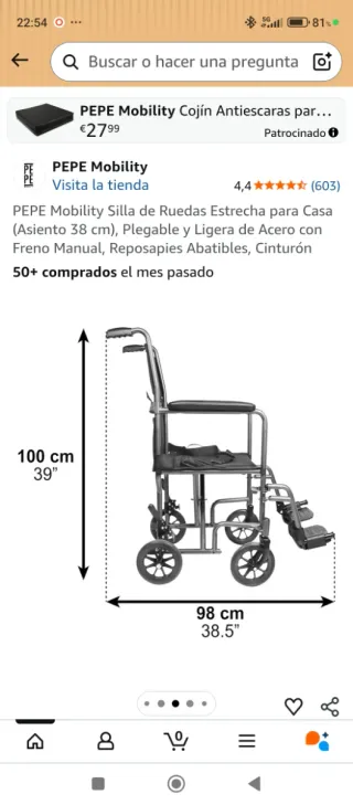Silla de Ruedas manual estrecha para estancias