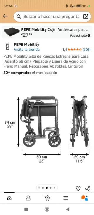 Silla de Ruedas manual estrecha para estancias
