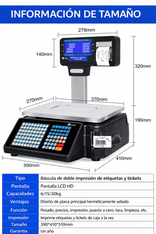 Báscula Comercial 30kg con Impresora