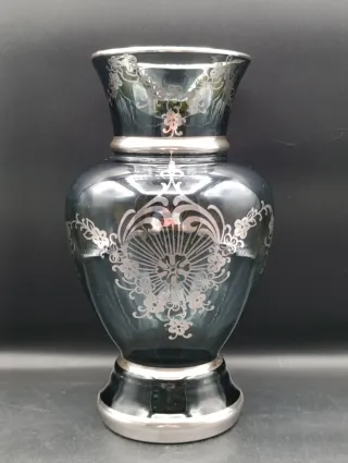 Jarrón cristal bohemia y plata