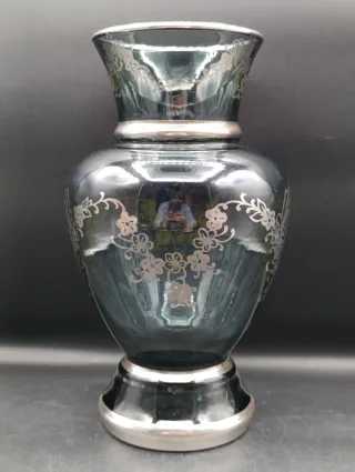 Jarrón cristal bohemia y plata