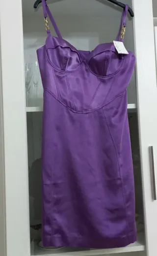 Mini dress in raso viola tg M - Nuovo