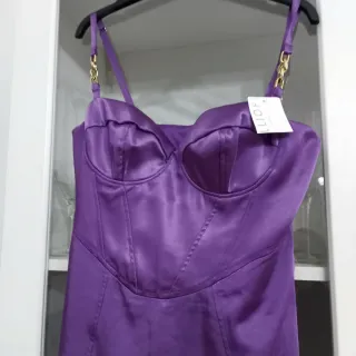 Mini dress in raso viola tg M - Nuovo