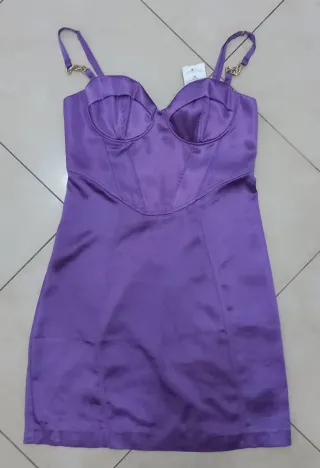 Mini dress in raso viola tg M - Nuovo