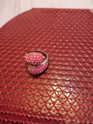 Anillo acero rosa pedrería