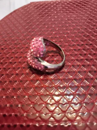 Anillo acero rosa pedrería