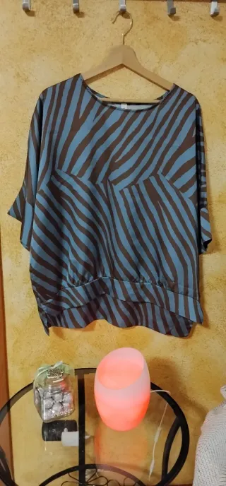 Blusa donna righe blu e marroni