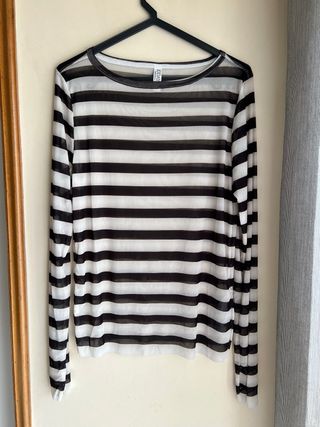 Blusa 10DAYS Listrada preta e branca - Tamanho L