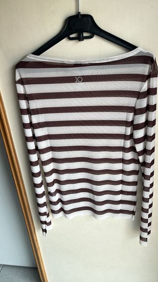 Blusa 10Days Listrada Castanha e Branca -Tamanho S