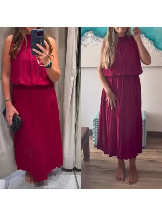 Vestido midi satinado plisado Zara Talla L