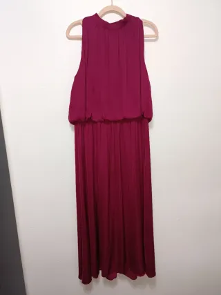 Vestido midi satinado plisado Zara Talla L