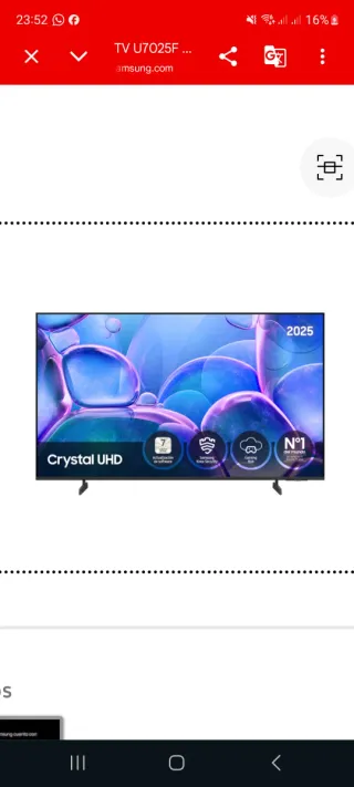 TV Samsung 55 Crystal UHD U7025F 4K Smart TV
