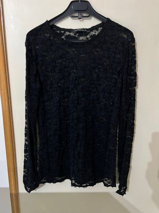 Blusa Zara Preta Renda Manga Longa Tam M