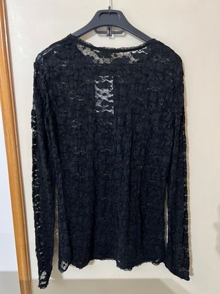 Blusa Zara Preta Renda Manga Longa Tam M