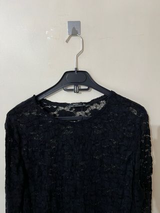 Blusa Zara Preta Renda Manga Longa Tam M