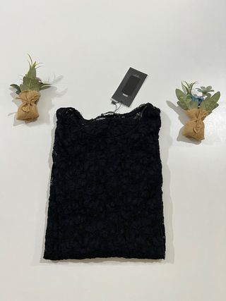 Blusa Zara Preta Renda Manga Longa Tam M