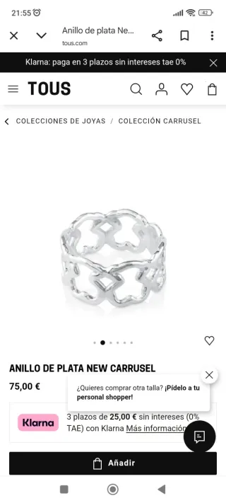 Anillo Tous talla 11 Nuevo.