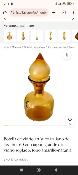 Botella de cristal ámbar antigua