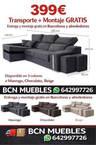 Sofá Chaiselongue BCN MUEBLES Arcón + 2 Pouff