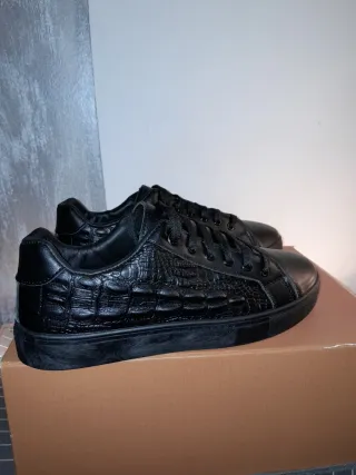 Sneakers Pelle Nera Effetto Coccodrillo
