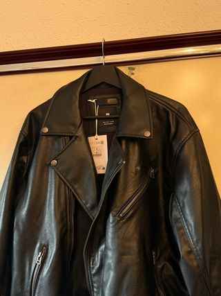 Cazadora Biker Efecto Piel Hombre Negra