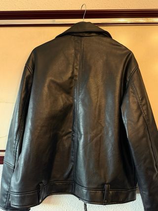 Cazadora Biker Efecto Piel Hombre Negra